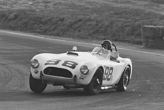 Dave MacDonald races the Carroll Shelby Cobra 260ci to its first ever win at Riverside International Raceway